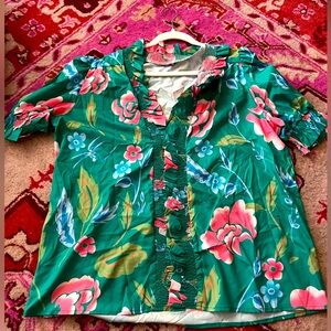 Ruffle hem floral blouse